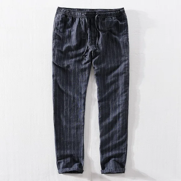 navy blue Suehaiwe's брендовые льняные брюки, мужские весенние и летние мужские брюки, 30-40 размер, брюки с эластичной резинкой на талии, мужские повседневные брюки, pantalones broek - Цвет: navy blue
