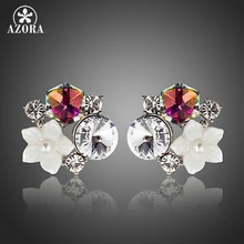 AZORA, новинка, маленькая белая раковина, цветок с разноцветными кристаллами Stellux, австрийский многогранник, серьги-гвоздики для женщин, TE0270