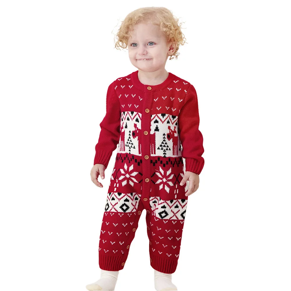 

Infant kid Baby girls Long Sleeve Cartoon Christmas Knitted Romper Jumpsuit Clothes Children Clothing Sets Toddler Brand Tracksu