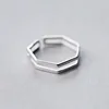 RYOUCUTE-anillo hexagonal en capas con personalidad para mujer, 100% de Color plata auténtica, anillo ajustable con estilo ► Foto 3/3