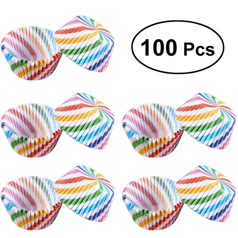 

100 Pcs Cupcake Wrappers Liners Muffin Cases Cake Cup Party Favors (Colorful Slanted Stripe)