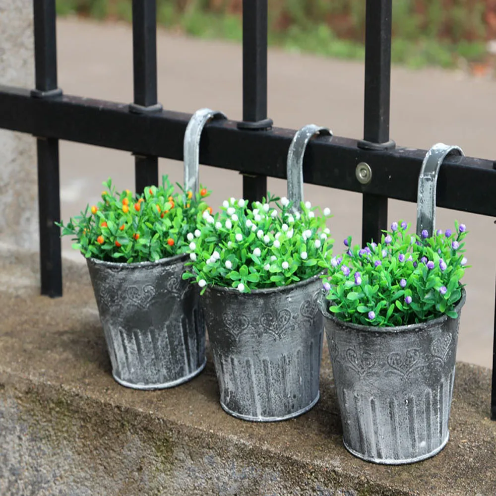 

Vintage Retro Metal Iron Fence Hanging keg Flower Pot with Hook Garden Hanging Balcony Plant Hang pot Nursery Bonsai Pots