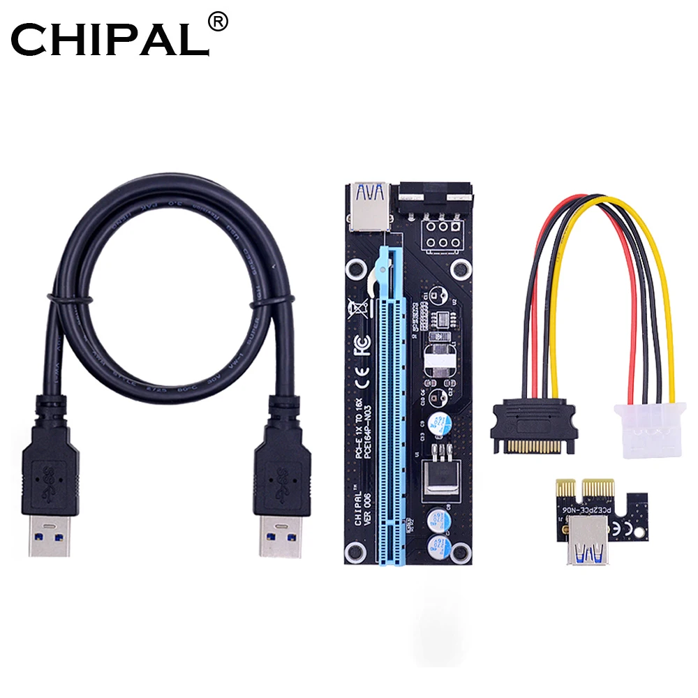 CHIPAL 60 см PCI Express PCIE 1X к 16X E переходная карта адаптер USB 3 0 кабель SATA 4Pin питание для