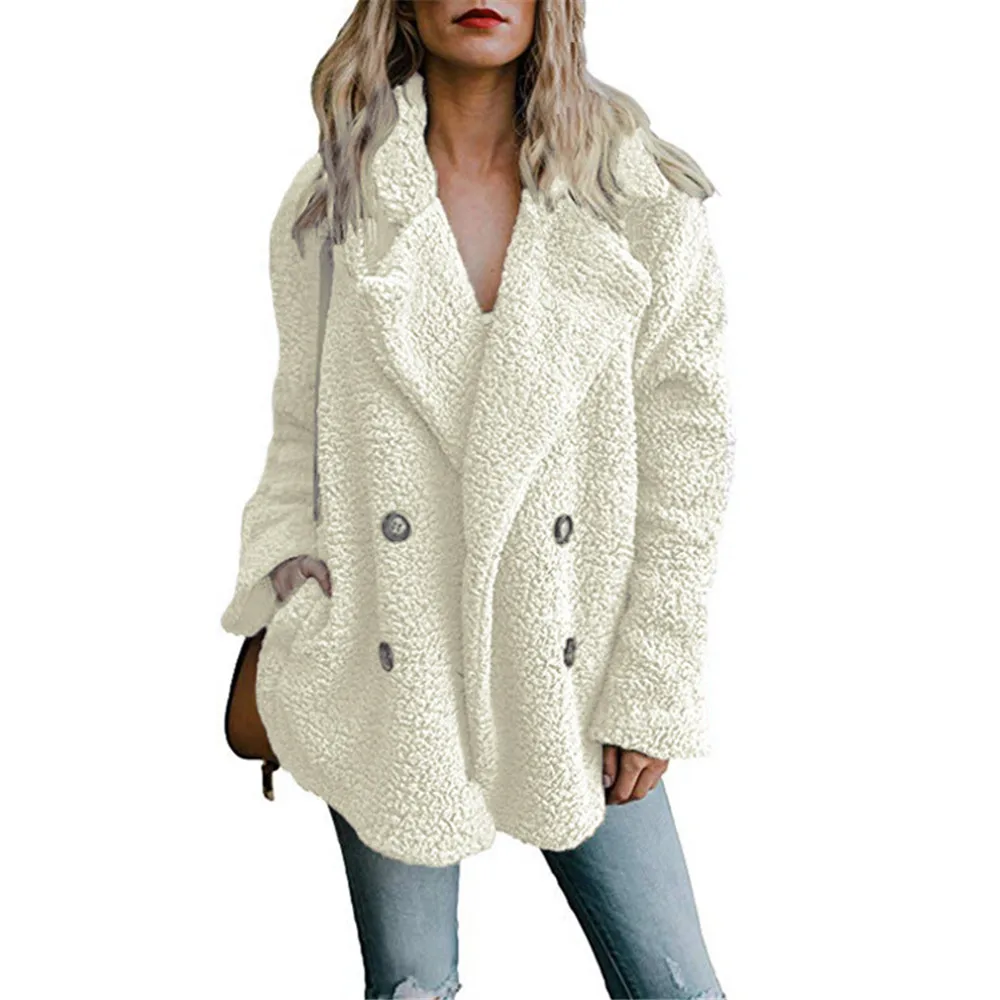 

Plus Size Winter Women Wool Blends Jackets Coat Cardigans Ladies Warm Jumper Fleece Faux Fur Coat Hoodie Outwear Blouson Femme