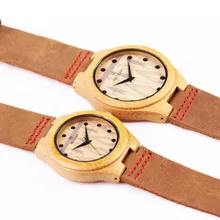 2016 Europe new popular men/women lover watch Natural bamboo wooden watches quartz Watch leather strap fashion lovers wristwatch