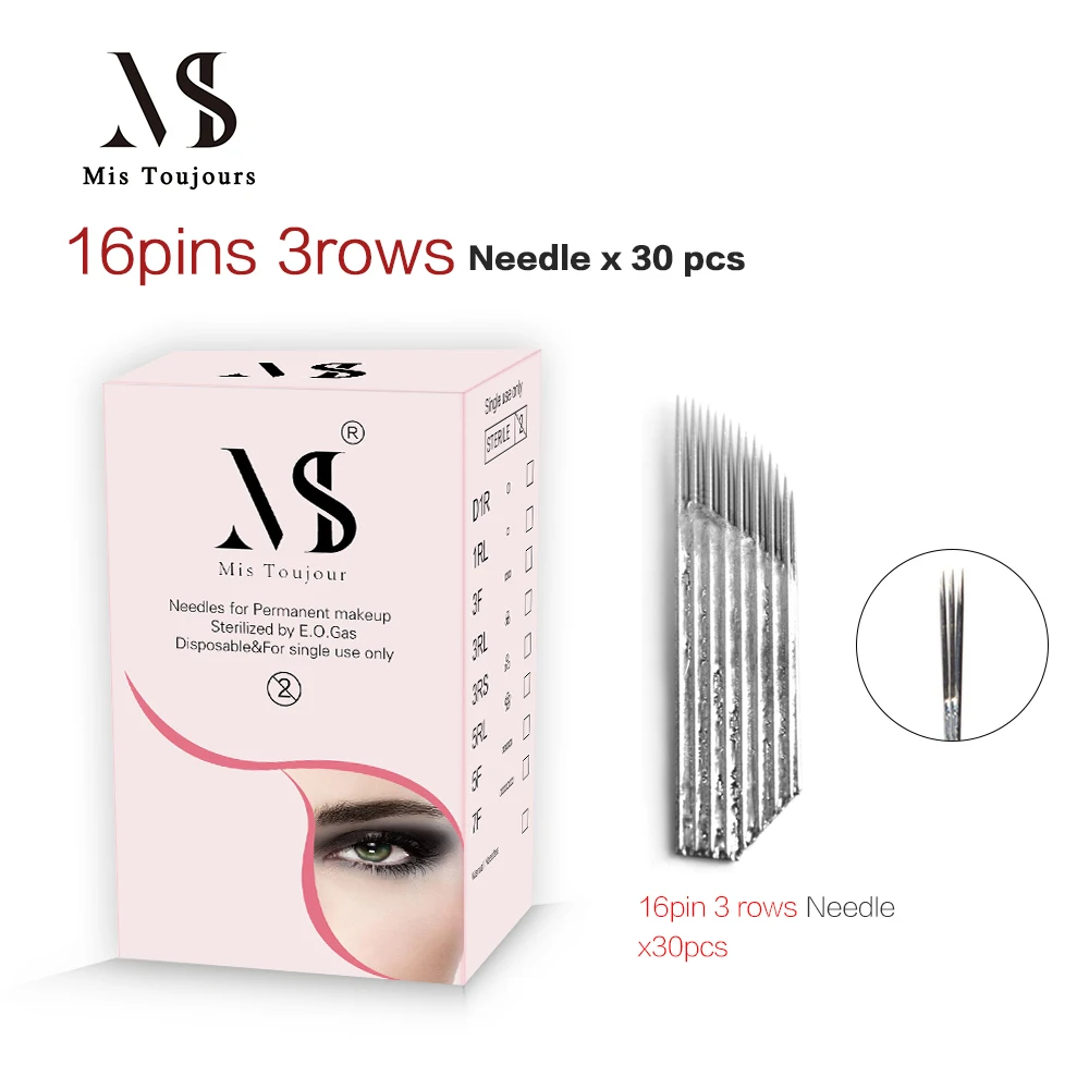 

30pcs 16Pin 3Rows Bevel Microblading Needles Fast Lip Eyebrows Micropigmentation Manual Permanent Makeup Tebori Tattoo Blades