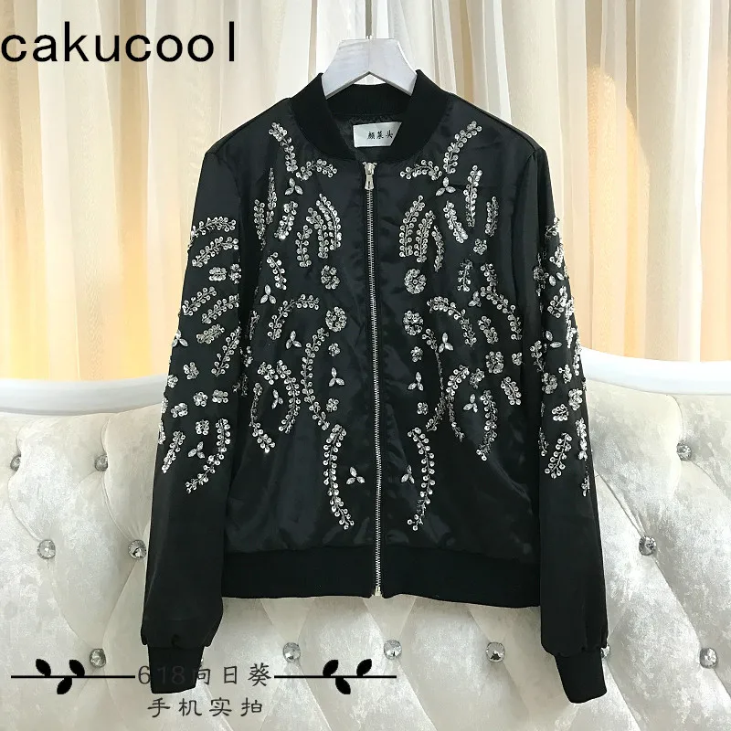 Cakucool Новая женская куртка бомбер с бусинами Весенняя блестящая верхняя одежда