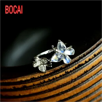 

Bud / produced 925 Silver Moonstone Ring European style retro blue moon butterfly ring ring