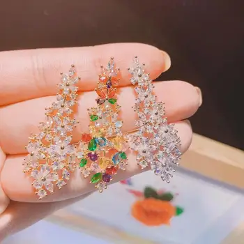 

HIBRIDE Flower Shape Drop Earrings Women Bride Long Big AAA Cubic Zirconia Dangle Earrings Wedding Party Accessories E-649