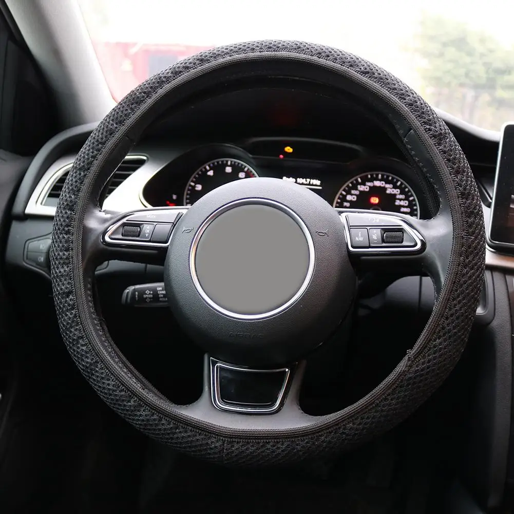 

Adeeing 38cm Diameter Ice Silk Fabric None Aprons Steering Wheel Sleeve Black Cover suitable for steering wheel 36.5-38cm