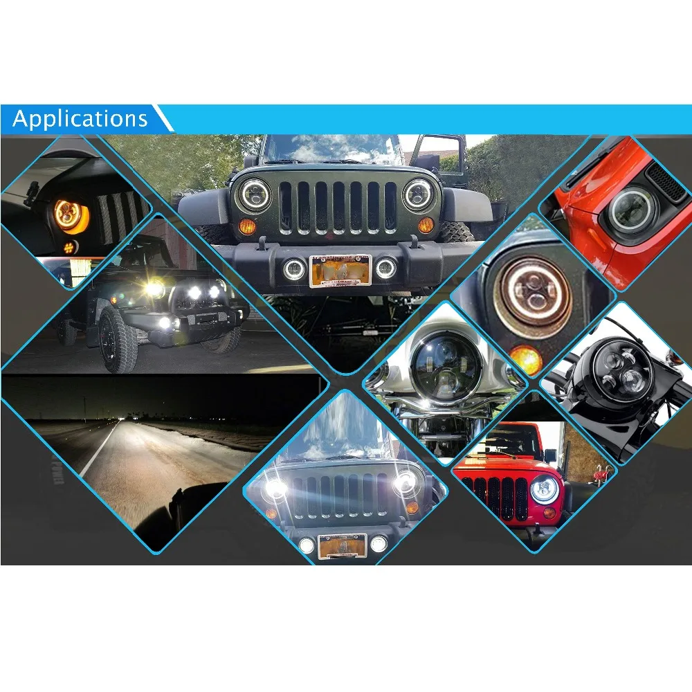 Для Jeep Wrangler JK TJ 45 Вт 7 дюймов H4 прожекторный налобный фонарь с 4 дюймовым круглым