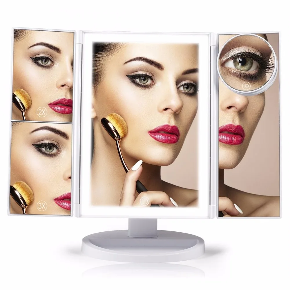 

LED Touch Screen Makeup Mirror 4 in 1Folding Desktop Mirror Lights 1X 2X 3X 10X Magnifying Mirrors USB Lamp Beauty Make up Tool
