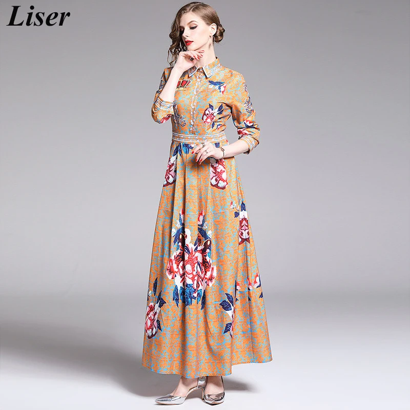 LISER 2019 весенние макси платья для женщин с цветочным принтом Boho богемное длинное