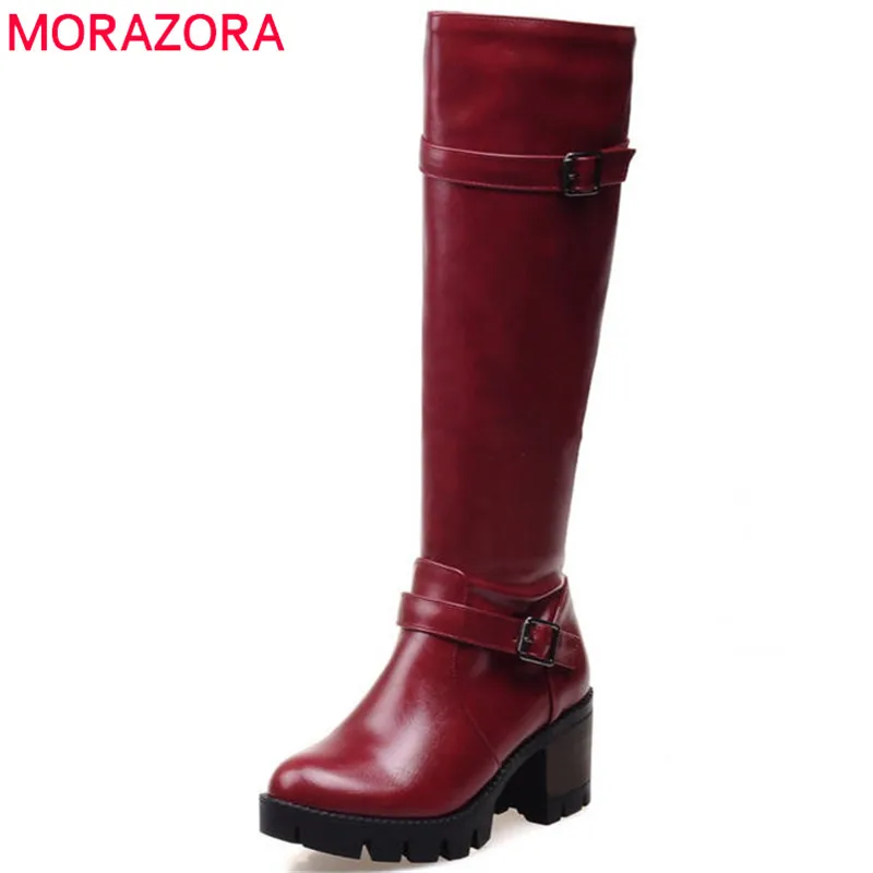 

MORAZORA 2020 new arrival knee high boots women zip buckle fashion platform boots round toe pu winter snow boots casual shoes