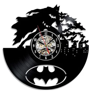 

Batman Vinyl Record Wall Clock Modern Design Joker Cartoon 3D Stickers Vintage Vinyl Clock Wall Watch Home Decor Silent 12 inch