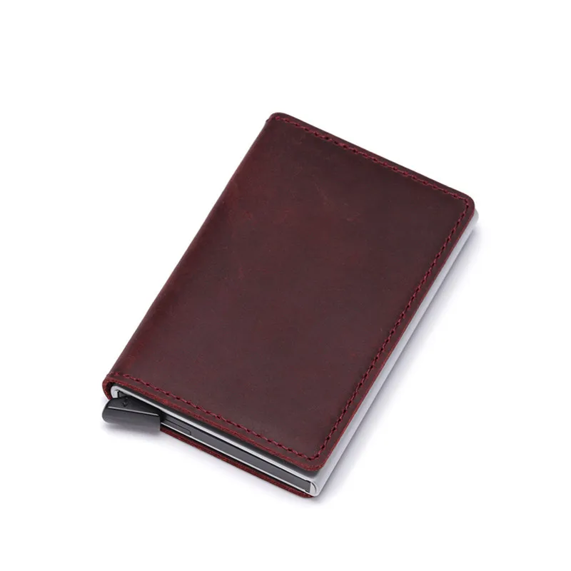 red Натуральная кожа id Card Holder для мужчин Rfid Блокировка защита визитница чехол держатель для банковской карты Кошелек для кредитных карт сумка - Цвет: red