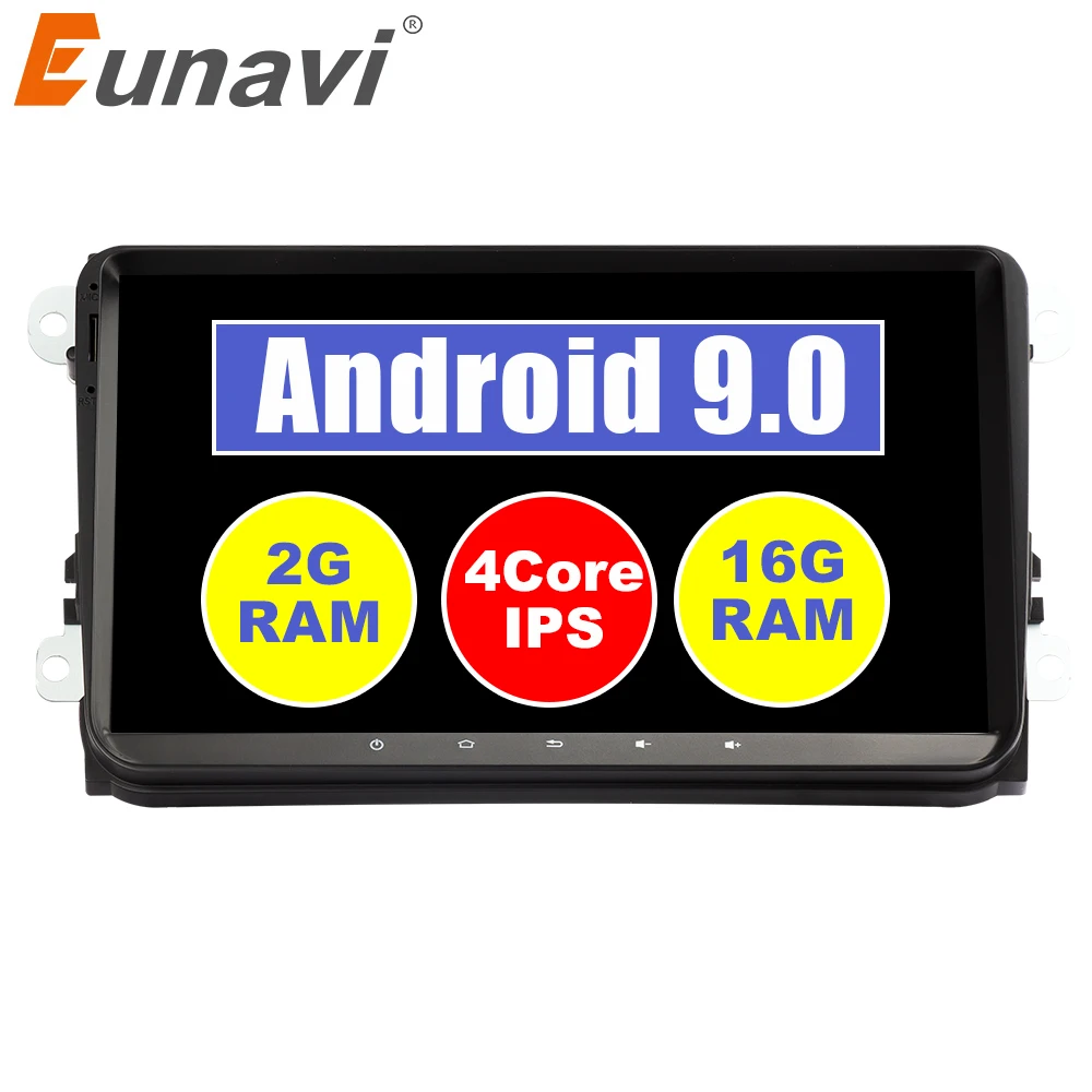 Sale Eunavi Android 9.0 9 inch Quad core 2 Din  car radio stereo gps for VW Polo Jetta Tiguan passat b6 cc fabia mirror link wifi bt 0