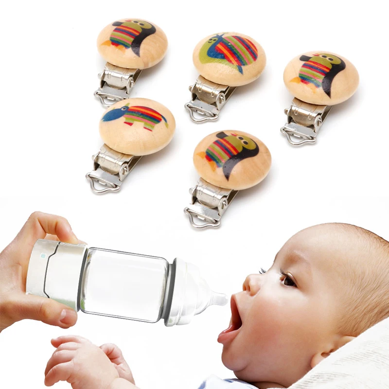 Buy 5PCs Cute Cartoon Wooden Baby Pacifier Clip Round Infant Clasps Random