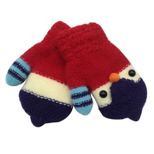 Детские вязаные упругие флисовые толстые вязаные перчатки полный митенки для пальцев мультфильм птица варежки теплые зимние перчатки для детей