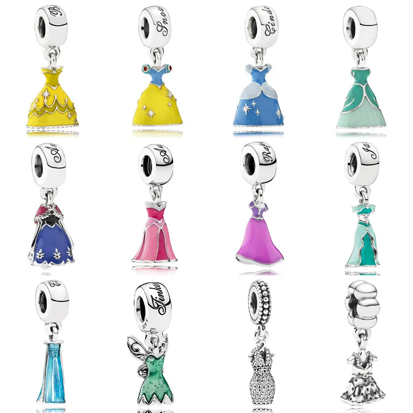 

Dazzling Enamel Princess Belle's Snow White's Anna's Dress Pendant Charm Fit Pandora Bracelet 925 Sterling Silver Bead Jewelry