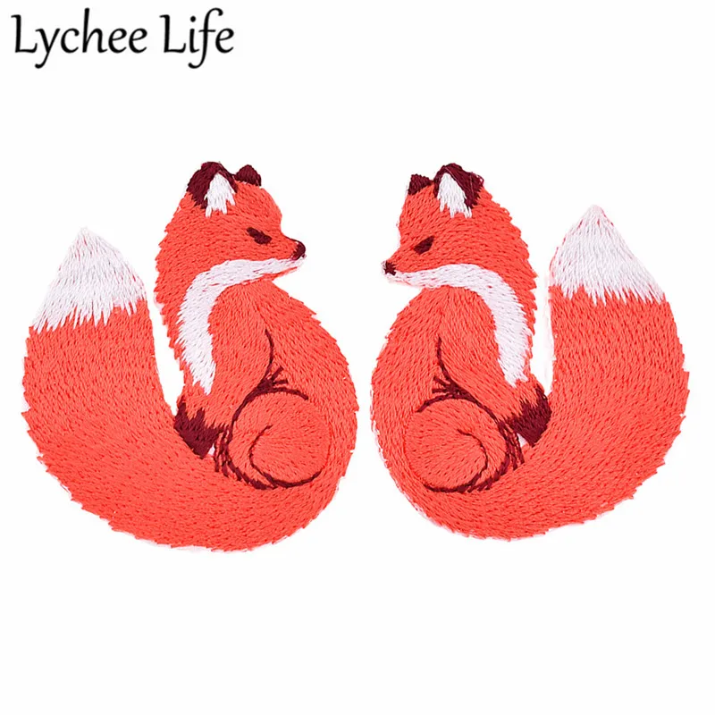 

Lychee 2pcs Fox Embroidered Patch Handmade DIY Cute Patches Practical Sewing On Clothes Bags Accessories Decorations