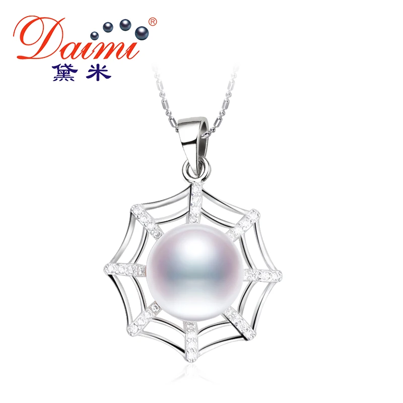 

DAIMI Spiderweb Pendant 925 Sterling Silver Pendant Necklace 12-13mm Big Semiround Pearl Cobweb Pendant Fine Jewelry