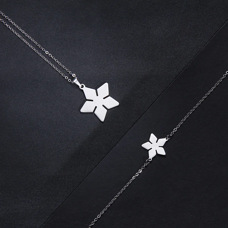 CACANA Stainless Steel Sets For Women Pentagon Flower Shape Necklace Bracelets Earrings For Women Lover's Engagement Jewelry 559
