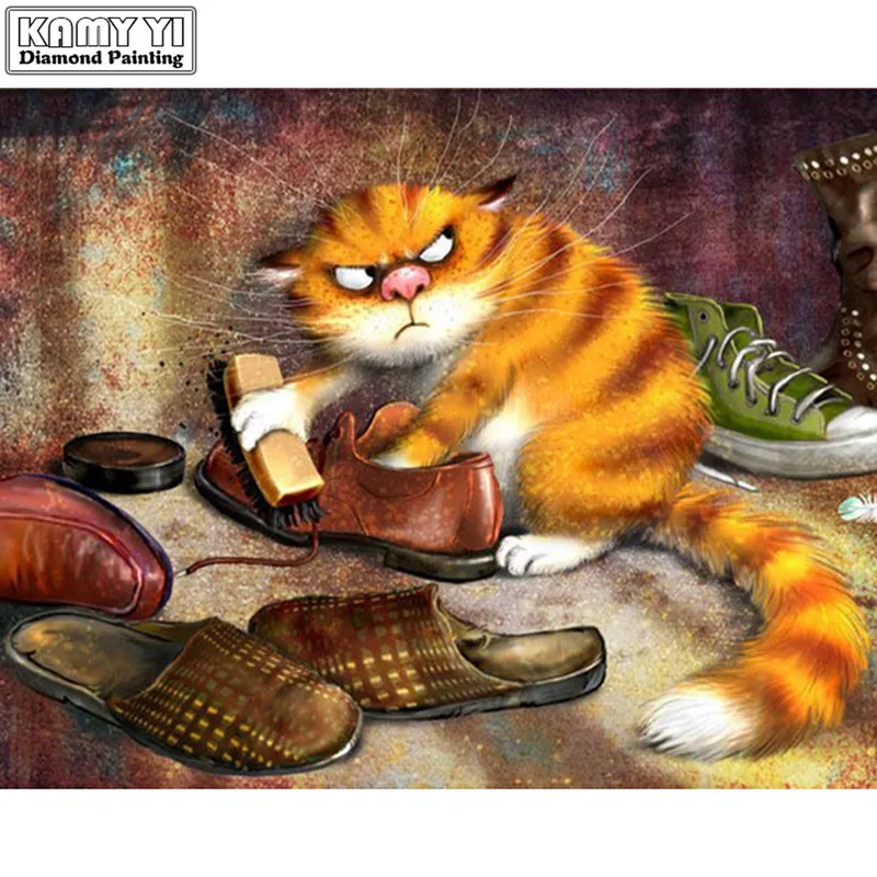 Full Drill 5D DIY Diamond Painting Wipe Leather Shoes Cat 3D Embroidery Cross Stitch Mosaic Rhinestone Decor Gift_