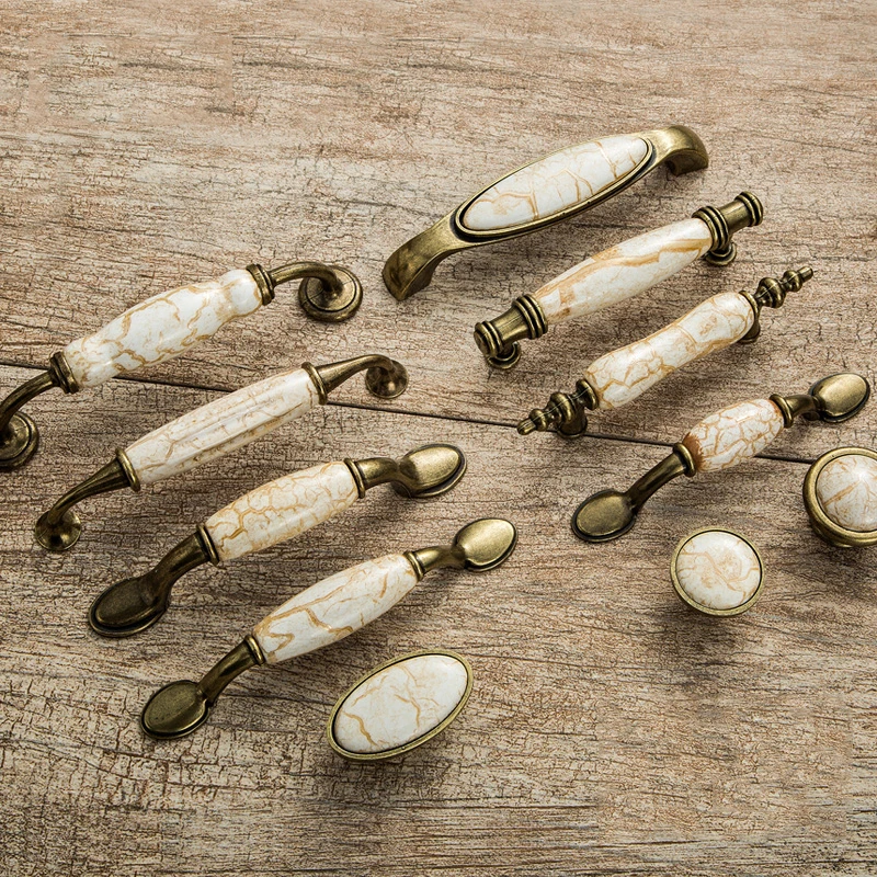 Antique Furniture Handles Marble Vein Knobs and Handles Ceramic Handles for Kitchen Cupboards Cabinet Door knobs Drawer Pulls
