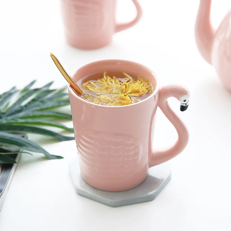Розовый керамический термосы с изображением фламинго чайник высокого качества чайный, кофейный набор чашка креативный чайник для воды домашняя кружка подарок на день рождения - Цвет: 1pc mug