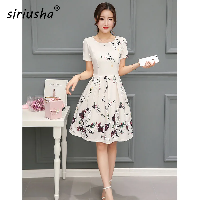 NQZ053 New Style Print Fresh Fashionable Loose Dress Sunmmer Women Sweet Girl O-Neck Comfortable Fashion Repair the body | Женская