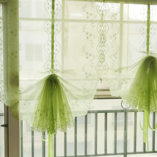 Вышитая занавеска с зелеными воздушными шарами для гостиной готовая кухни