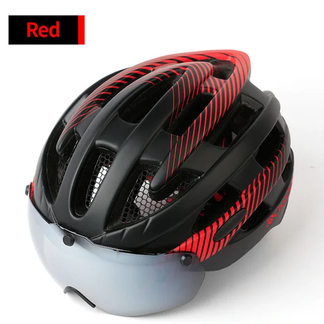 Мужская велосипедная шапка с очками для езды на горном велосипеде с отверстием для горного велосипеда, велосипедный шлем с светильник для женщин - Цвет: Red 1 lens