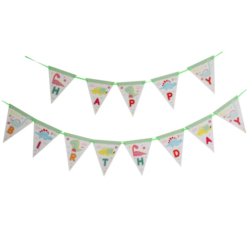 Мультфильм зеленый динозавр тема баннер одноразовые, для капкейков обертка для приготовления попкорна коробочка, мыльница для детей День рождения украшения - Цвет: 1 set Triangle flag