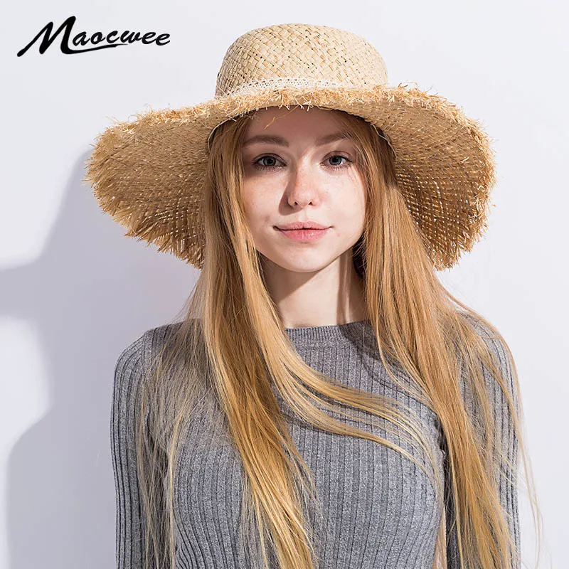 Новая модная женская панама шляпа с большими полями летняя бейсболка соломенная шляпа для девочек Летняя шляпа от солнца с лентой Складная регулируемая шляпа из рафии