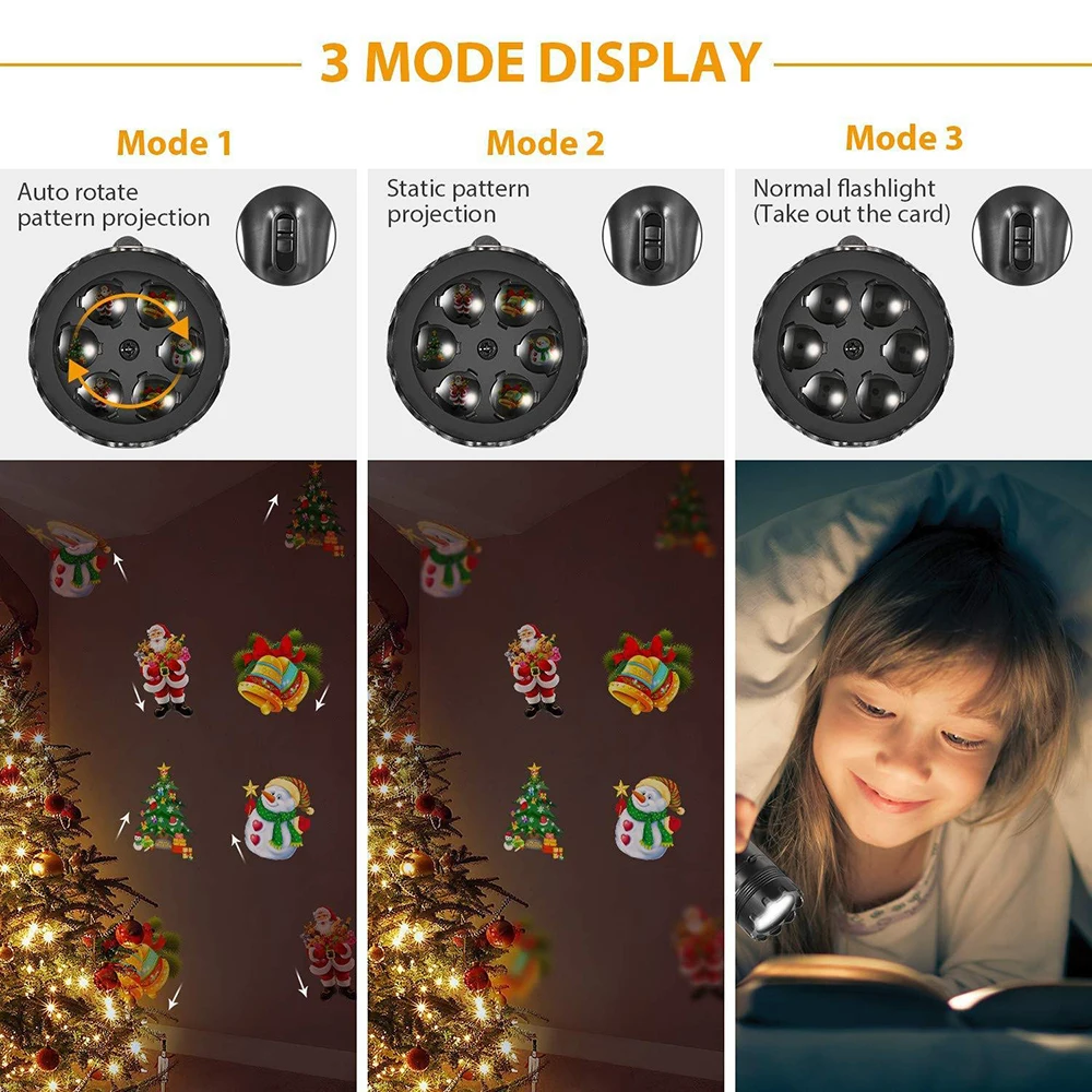 USB Перезаряжаемый светодиодный проектор 2 в 1 для рождественских праздников с 12 узорами для рождества и Хэллоуина