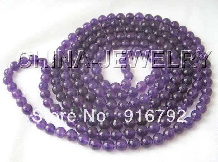 

free shipping >>>>>Beautiful 80" 10mm natural round amethyst color jade necklace