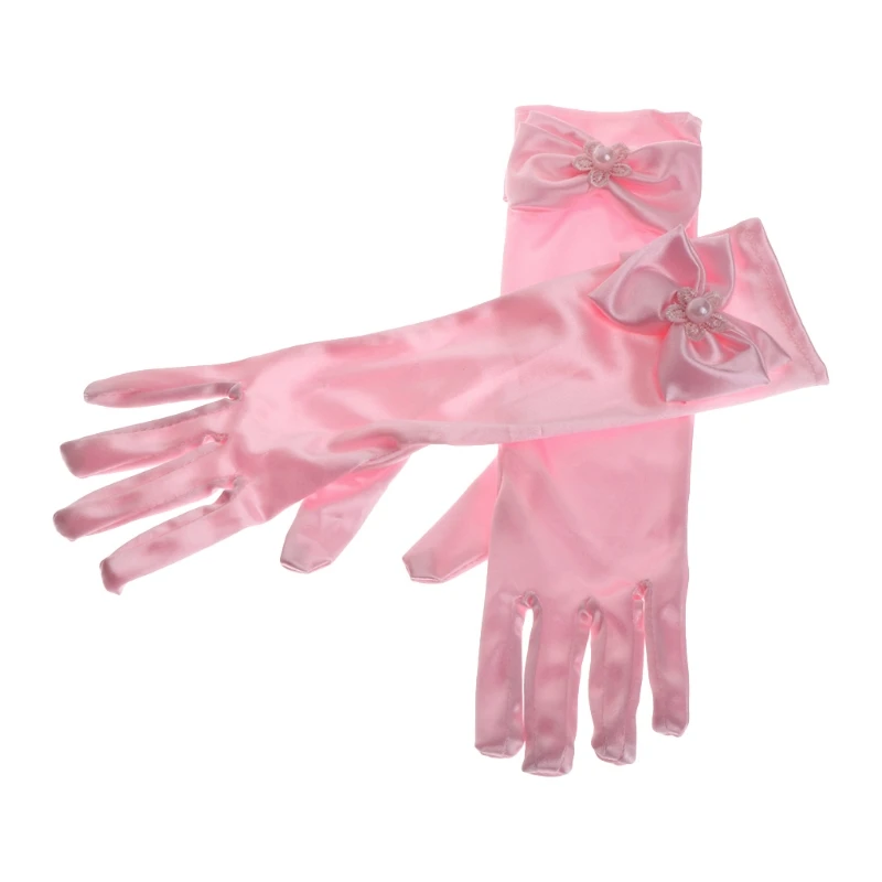 Детские Локоть для девочек, нарядные танцевальные перчатки для дня рождения, свадебные перчатки - Цвет: Pink2