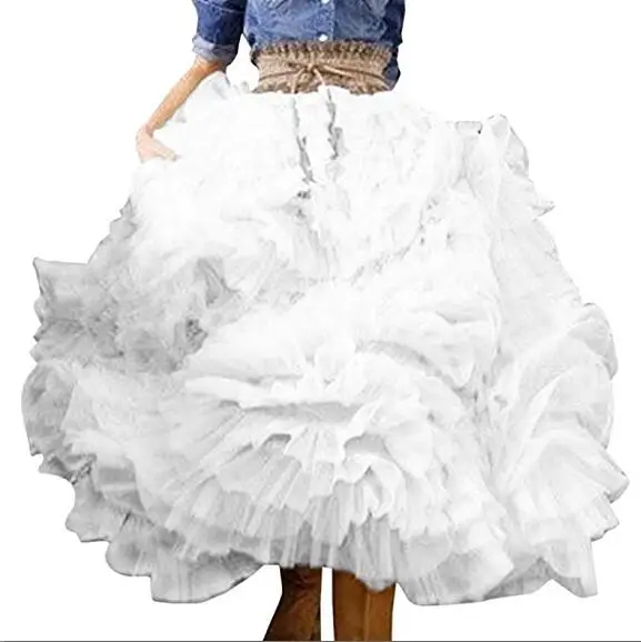 Специальный дизайн пышные гофрированные женские бальные платья до середины икры из тюля и органзы плиссированные многоярусные Юбки Женская юбка на заказ - Цвет: Белый