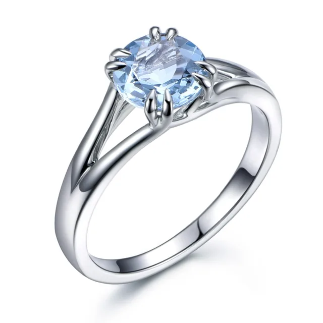 14k White Gold Natural Blue Genuine Aquamarine Engagement Ring Split 14k White Gold Natural Blue Genuine Aquamarine Engagement Ring Split Shank Claws Wedding Band Anniversary Gift