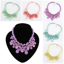 Women Fashion Mix Color Bohemia Big Flower Bubble Bib Choker Statement Necklace