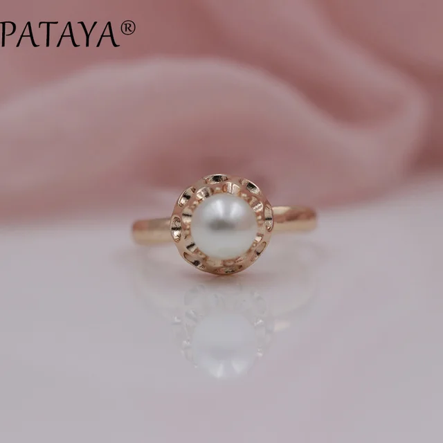 PATAYA New Arrivals Special Offer 585 Rose Gold Rings Women Round Imitation Pear PATAYA New Arrivals Special Offer 585 Rose Gold Rings Women Round Imitation Pear