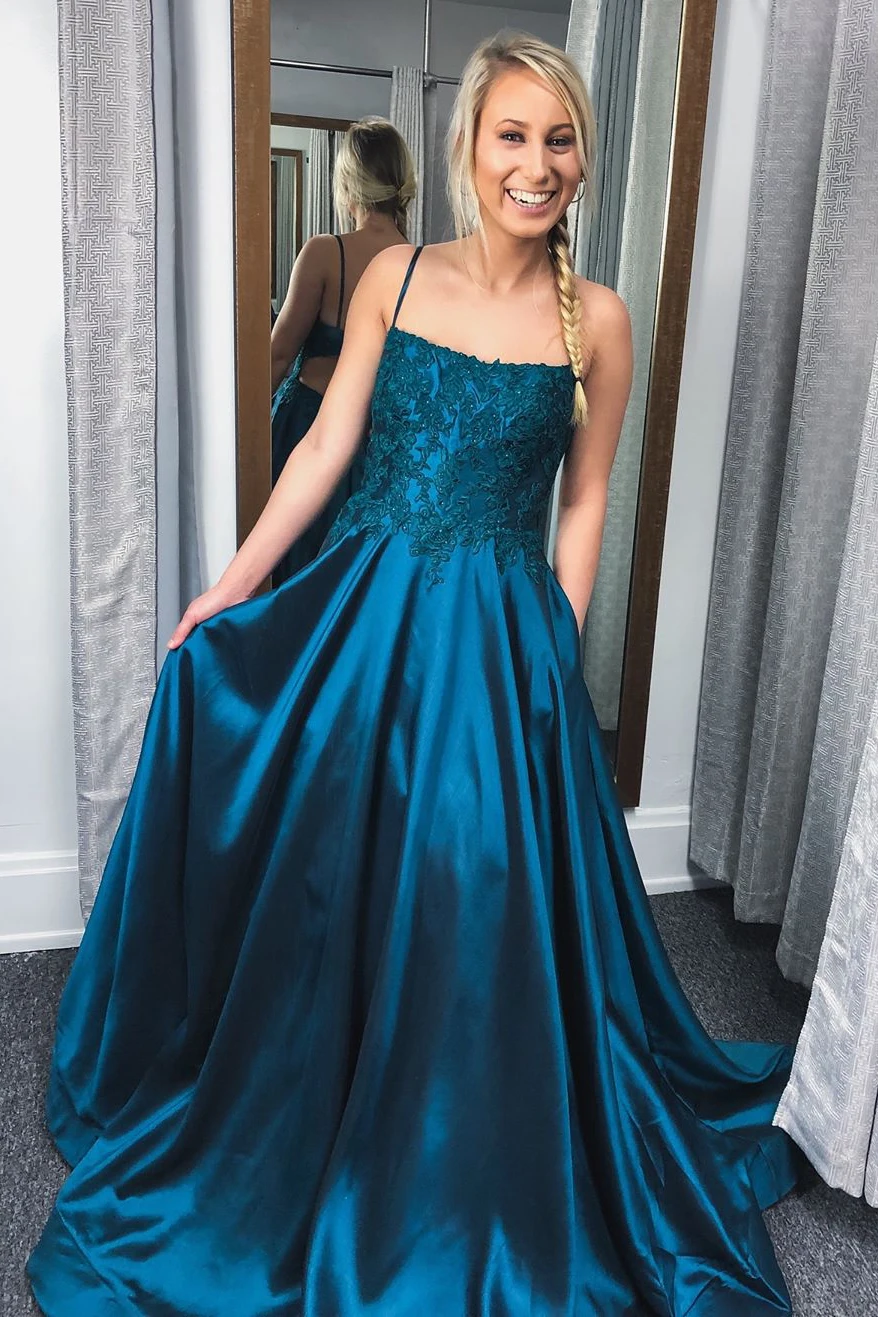 Robe De Soiree вечернее платье на тонких бретельках атласные аппликации Спагетти ремни Формальные платья