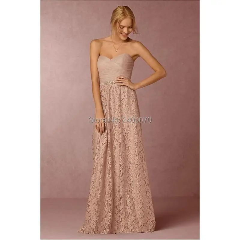 Buy Vintage Blush Lace Long Bridesmaids Dress Ruched