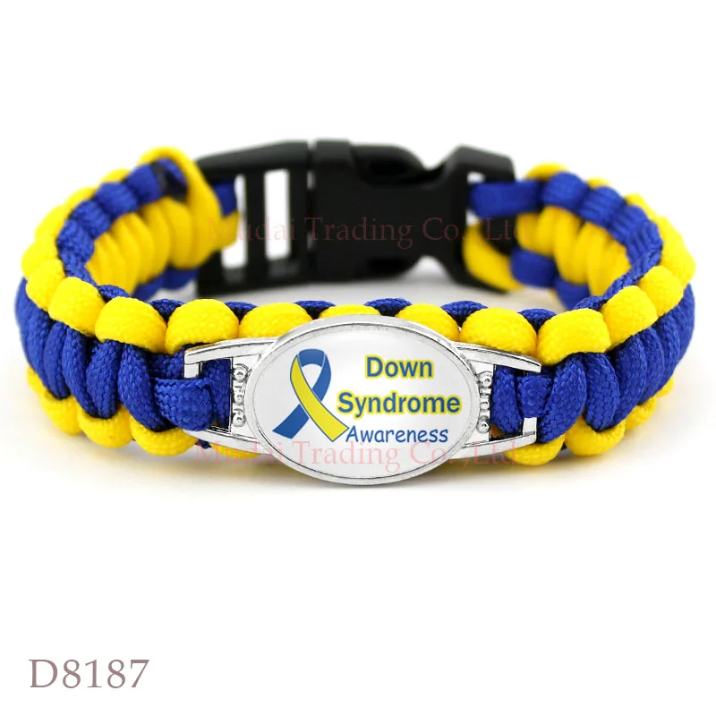 

Custom Down Syndrome Survival Awareness Paracord Trisomy 21 Support Bracelet Blue Yellow Gold Cord Outdoor Camping