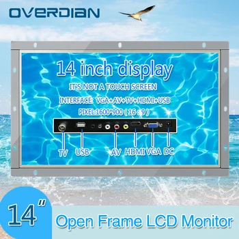 

Display 14inch Industrial Lcd Non-Touch Screen Monitor VGA/HDMI/TV/AV/USB Interface Metal Shell White Open Frame1600*900