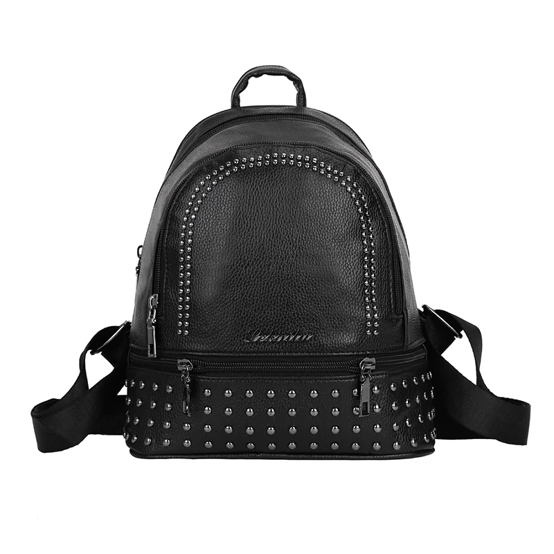 

Pure Color Small Women Backpacks For Teenage Girls Rivet Silver Beige BLACK Leather School Backpacks For Travel Soft Bags