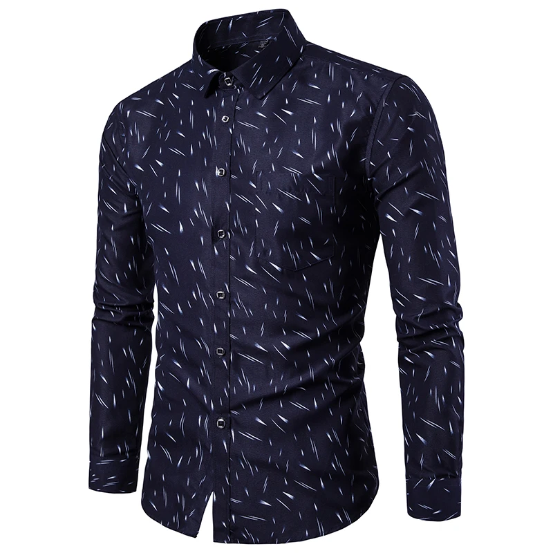 2018 Мужская рубашка с принтом длинными рукавами Camisa Masculina мужская приталенная
