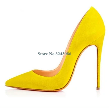 

Yellow Brown Purple Pointed Toe Shallow Thin High Heel Pumps Faux Suede Stiletto Heel Pumps Ladies Dress Shoes Banquet Shoes