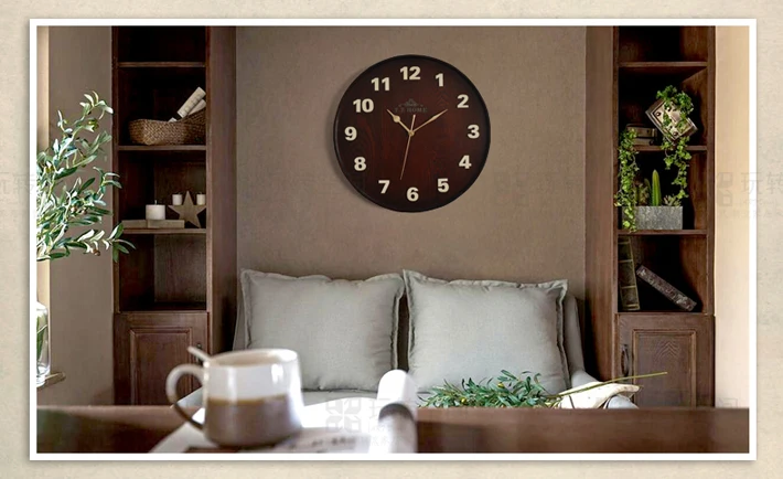 16 дюймов твердой древесины большие настенные часы творческая гостиная спальня бесшумная работа часов скандинавские современные минималистичные заказанных декоративных настенных час